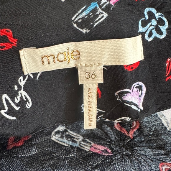 Maje Rinobi Hearts & Kisses Printed Tie Front Midi Dress size 36EU/S - Picture 6 of 11